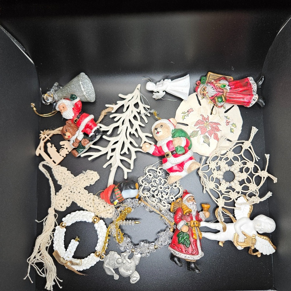 Vintage Christmas Ornament Lot – Mixed‎ Santa, Angel, Crochet & Beaded Decor